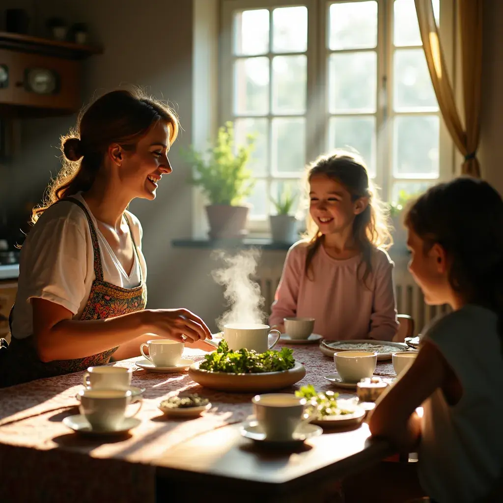 Zöld levelek és virágok a gyógynövényes teához